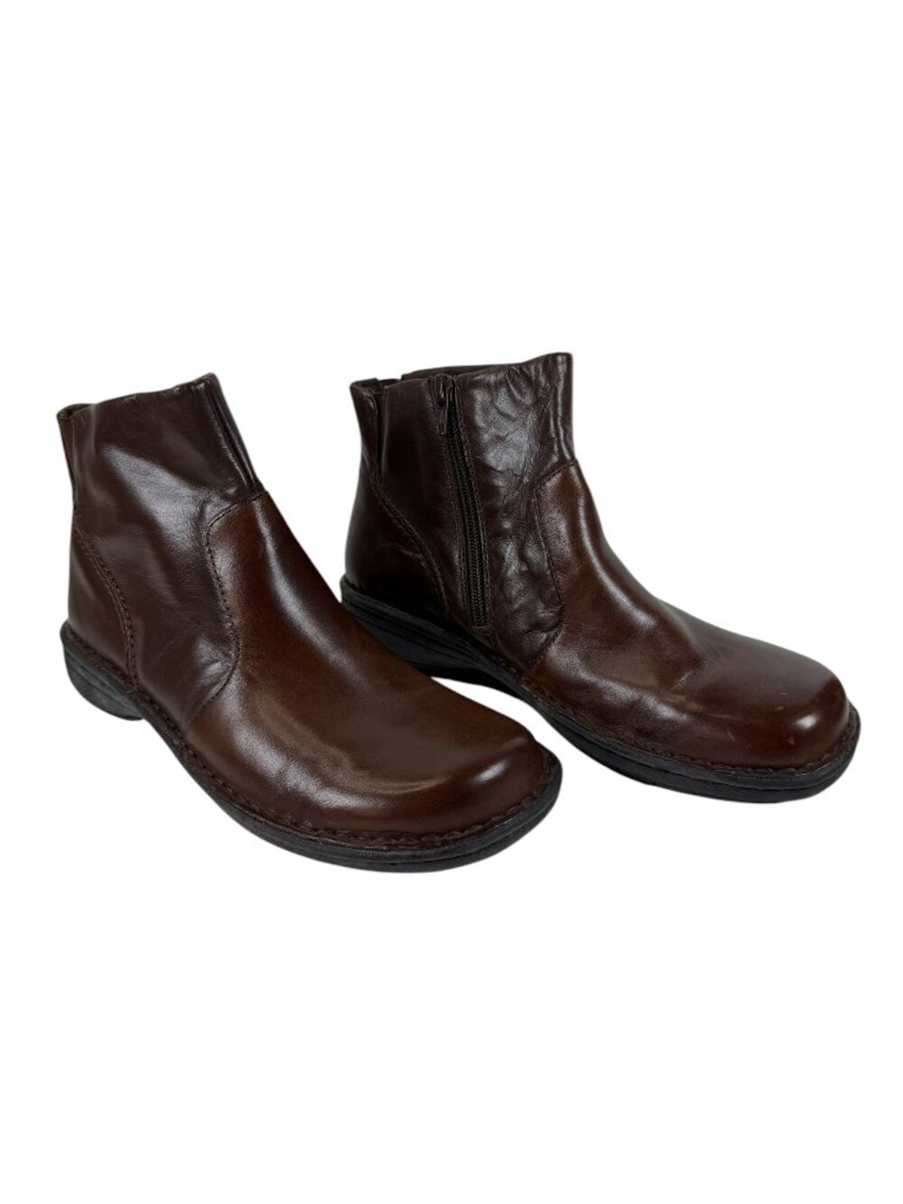 Earth Shoe Women's Size 9 Cane Leather Brown Ankle Boots Side Zip Gelron 2000